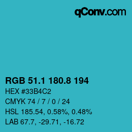 Color code: RGB 51.1 180.8 194 | qconv.com