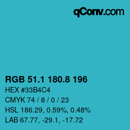 カラーコード: RGB 51.1 180.8 196 | qconv.com