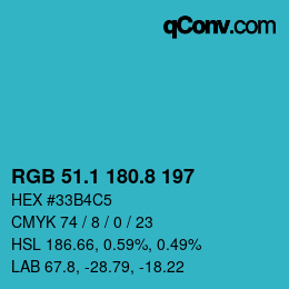 カラーコード: RGB 51.1 180.8 197 | qconv.com