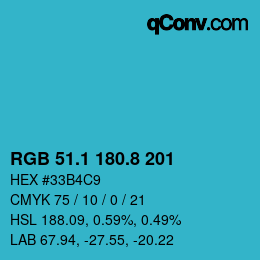 カラーコード: RGB 51.1 180.8 201 | qconv.com