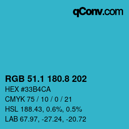 カラーコード: RGB 51.1 180.8 202 | qconv.com