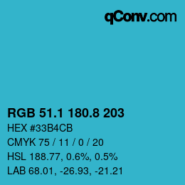 Color code: RGB 51.1 180.8 203 | qconv.com