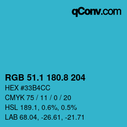 Color code: RGB 51.1 180.8 204 | qconv.com