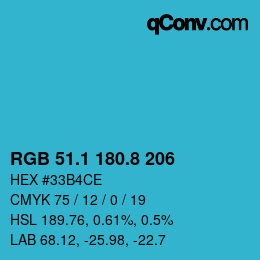 カラーコード: RGB 51.1 180.8 206 | qconv.com