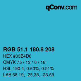 Color code: RGB 51.1 180.8 208 | qconv.com
