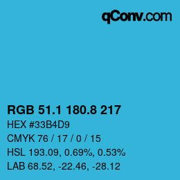 Farbcode: RGB 51.1 180.8 217 | qconv.com