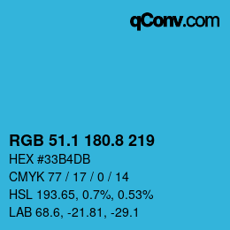 カラーコード: RGB 51.1 180.8 219 | qconv.com