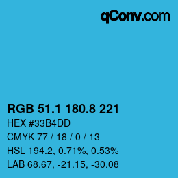 カラーコード: RGB 51.1 180.8 221 | qconv.com