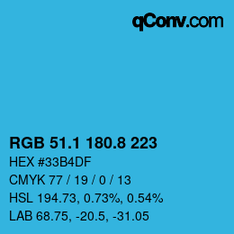 Color code: RGB 51.1 180.8 223 | qconv.com