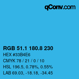 カラーコード: RGB 51.1 180.8 230 | qconv.com