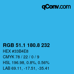 Color code: RGB 51.1 180.8 232 | qconv.com