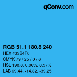 カラーコード: RGB 51.1 180.8 240 | qconv.com