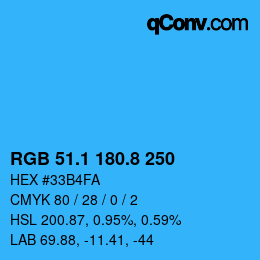 Color code: RGB 51.1 180.8 250 | qconv.com
