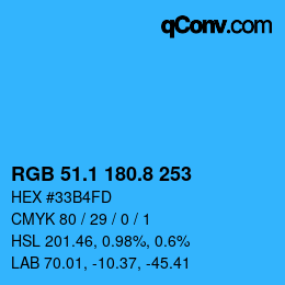 カラーコード: RGB 51.1 180.8 253 | qconv.com