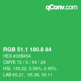 カラーコード: RGB 51.1 180.8 84 | qconv.com