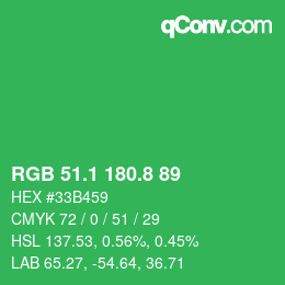 カラーコード: RGB 51.1 180.8 89 | qconv.com