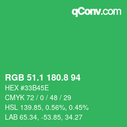 カラーコード: RGB 51.1 180.8 94 | qconv.com