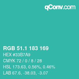 カラーコード: RGB 51.1 183 169 | qconv.com