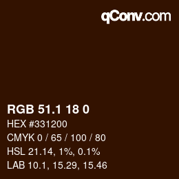 Color code: RGB 51.1 18 0 | qconv.com