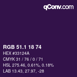 カラーコード: RGB 51.1 18 74 | qconv.com