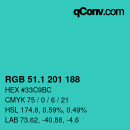 カラーコード: RGB 51.1 201 188 | qconv.com
