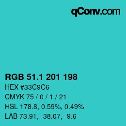 カラーコード: RGB 51.1 201 198 | qconv.com