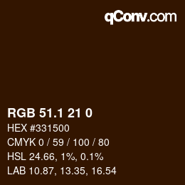 カラーコード: RGB 51.1 21 0 | qconv.com