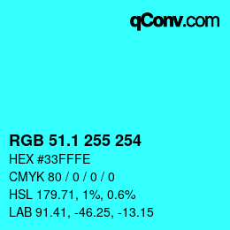 カラーコード: RGB 51.1 255 254 | qconv.com