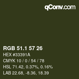 カラーコード: RGB 51.1 57 26 | qconv.com