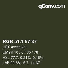 カラーコード: RGB 51.1 57 37 | qconv.com