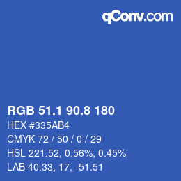 Color code: RGB 51.1 90.8 180 | qconv.com