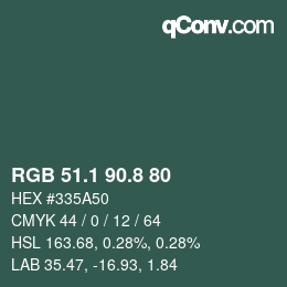 カラーコード: RGB 51.1 90.8 80 | qconv.com