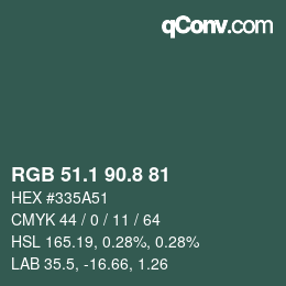 カラーコード: RGB 51.1 90.8 81 | qconv.com