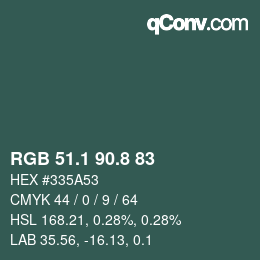 カラーコード: RGB 51.1 90.8 83 | qconv.com