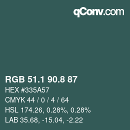 カラーコード: RGB 51.1 90.8 87 | qconv.com