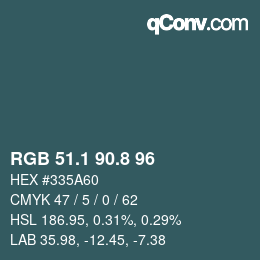 カラーコード: RGB 51.1 90.8 96 | qconv.com