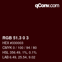 カラーコード: RGB 51.3 0 3 | qconv.com
