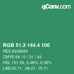 カラーコード: RGB 51.3 144.4 100 | qconv.com