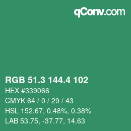 カラーコード: RGB 51.3 144.4 102 | qconv.com
