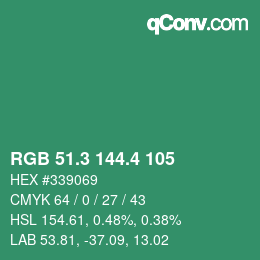 カラーコード: RGB 51.3 144.4 105 | qconv.com