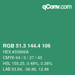 カラーコード: RGB 51.3 144.4 106 | qconv.com