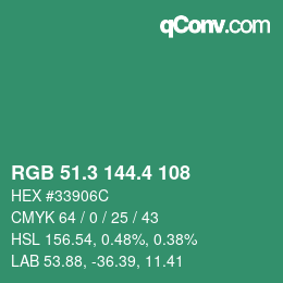 カラーコード: RGB 51.3 144.4 108 | qconv.com