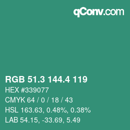 カラーコード: RGB 51.3 144.4 119 | qconv.com