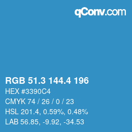 カラーコード: RGB 51.3 144.4 196 | qconv.com
