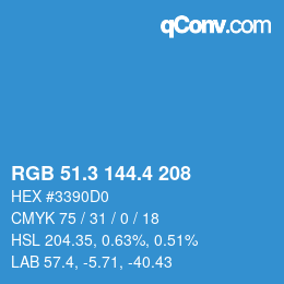 カラーコード: RGB 51.3 144.4 208 | qconv.com