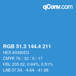 カラーコード: RGB 51.3 144.4 211 | qconv.com
