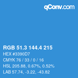 カラーコード: RGB 51.3 144.4 215 | qconv.com