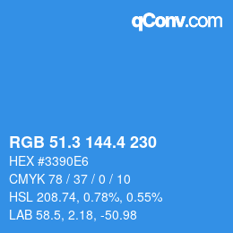 カラーコード: RGB 51.3 144.4 230 | qconv.com