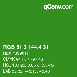 カラーコード: RGB 51.3 144.4 31 | qconv.com