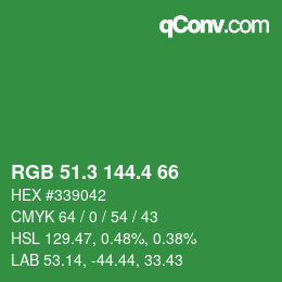 カラーコード: RGB 51.3 144.4 66 | qconv.com